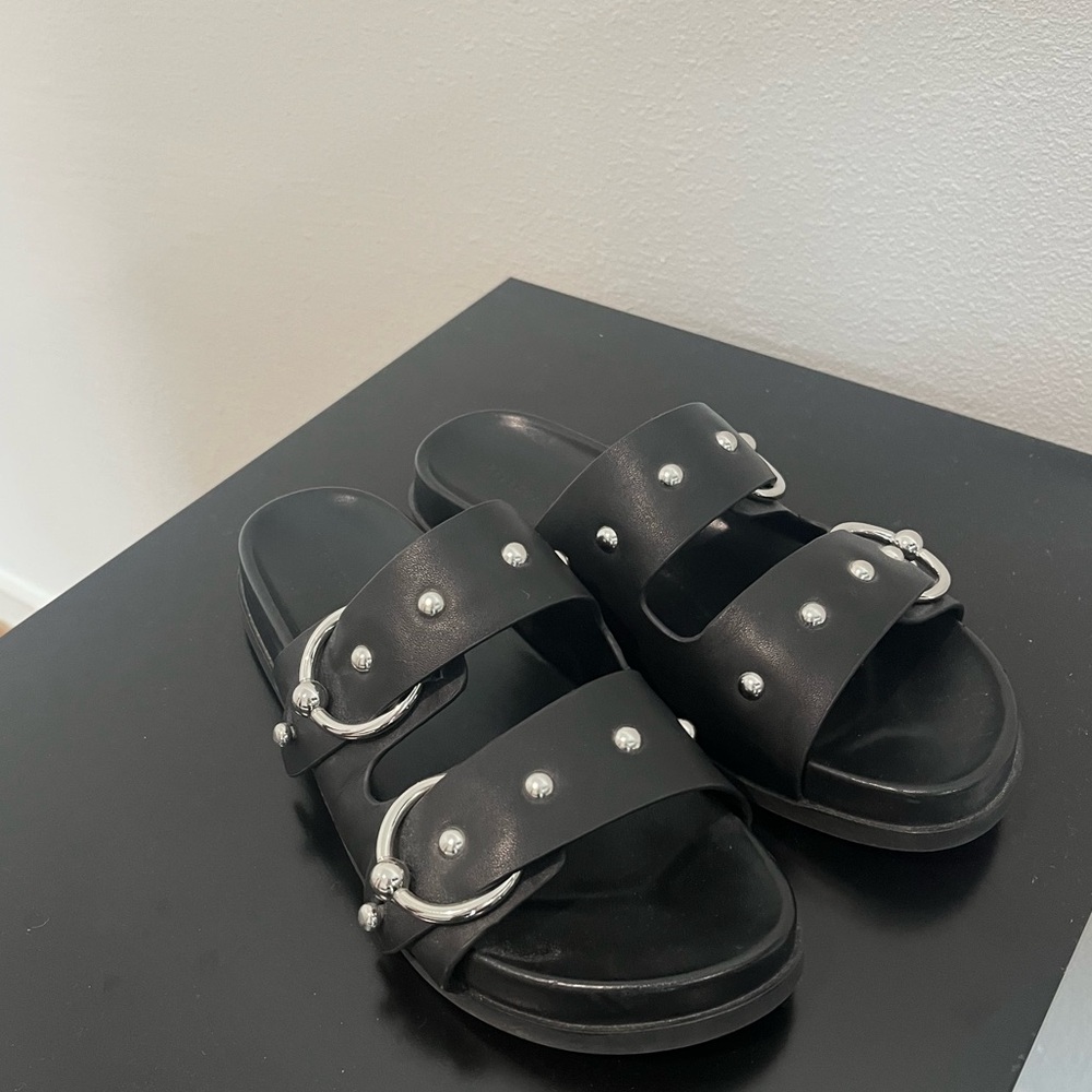 Rebecca Minkoff Vachel Stuffed Leather Upper footbed sandals black